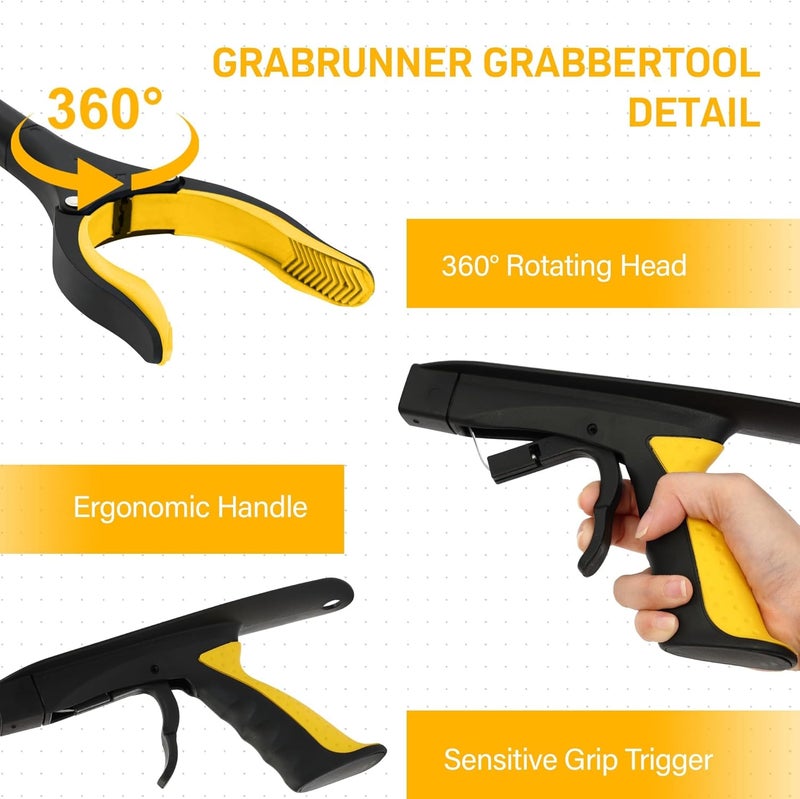 GrabRunner 2 Pack 32 inch FDA Registered Folding Reacher Grabber Tool with Strong Magnetic and Swivel Head &Shoehorn (Yellow Yellow) - Image 3
